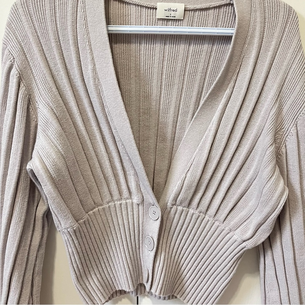 Aritzia Wilfred Plunge Ribbed V-Neck Cardigan Sweater - Picture 2 of 4